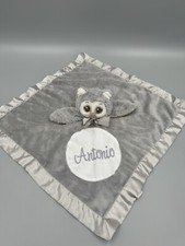 Bearington Baby Gray Owl Lovey Security Blanket Plush Satin Toy Rattle  ANTONIO  