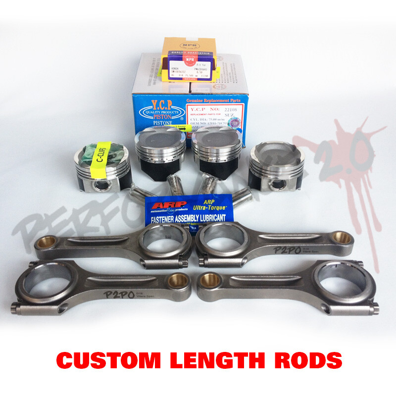YCP 75.5mm D16 Vitara Pistons NPR Rings & Custom Length Rods TEFLON