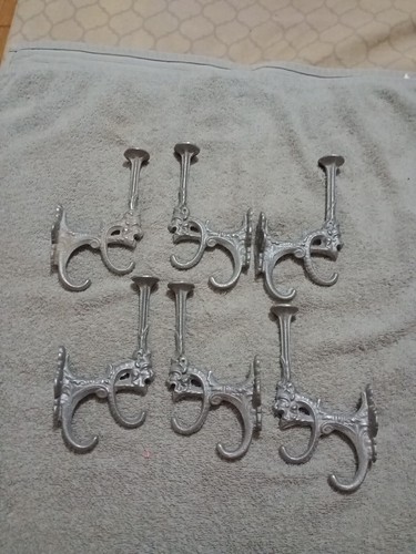 Vintage Cast Aluminum Coat Robe Wall Hooks Gothic Set Of 6