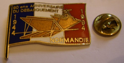 WW2 D DAY OVERLORD LANDING CRAFT FRENCH FLAG 50th 1944-1994 NORMANDY pin badge