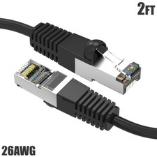 2FT Cat5E RJ45 Ethernet LAN Network FTP Shielded Patch Cable Pure Copper Black