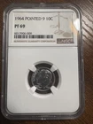 1964 Roosevelt Dime Proof 69 Pointed 9 Variety — High Grade Proof Type Coin