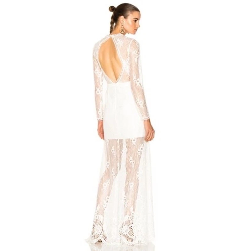 ALEXIS Guipure Lace PEARLY Ivory keyhole back Rizer Long Dress XS  - Image 2 of 4