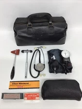 Vintage Gladstone Bag w Contents Doctor Bag Medical Instruments L.A. Co Hospital