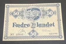 WWII WW2 German Third Reich Danish 50 Fædrelandet Note 1942 Frikorps DanMark