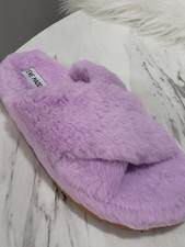 NEW NO BOX US 7 / EURO 37 PURPLE Steve Madden Faux Fur SLIPPERS HOUSE SHOE SLIDE