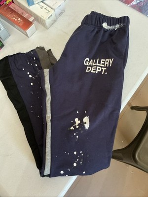 Gallery Dept. Paint Splatter Casual Pants Men Blue Black White Elastic Waist