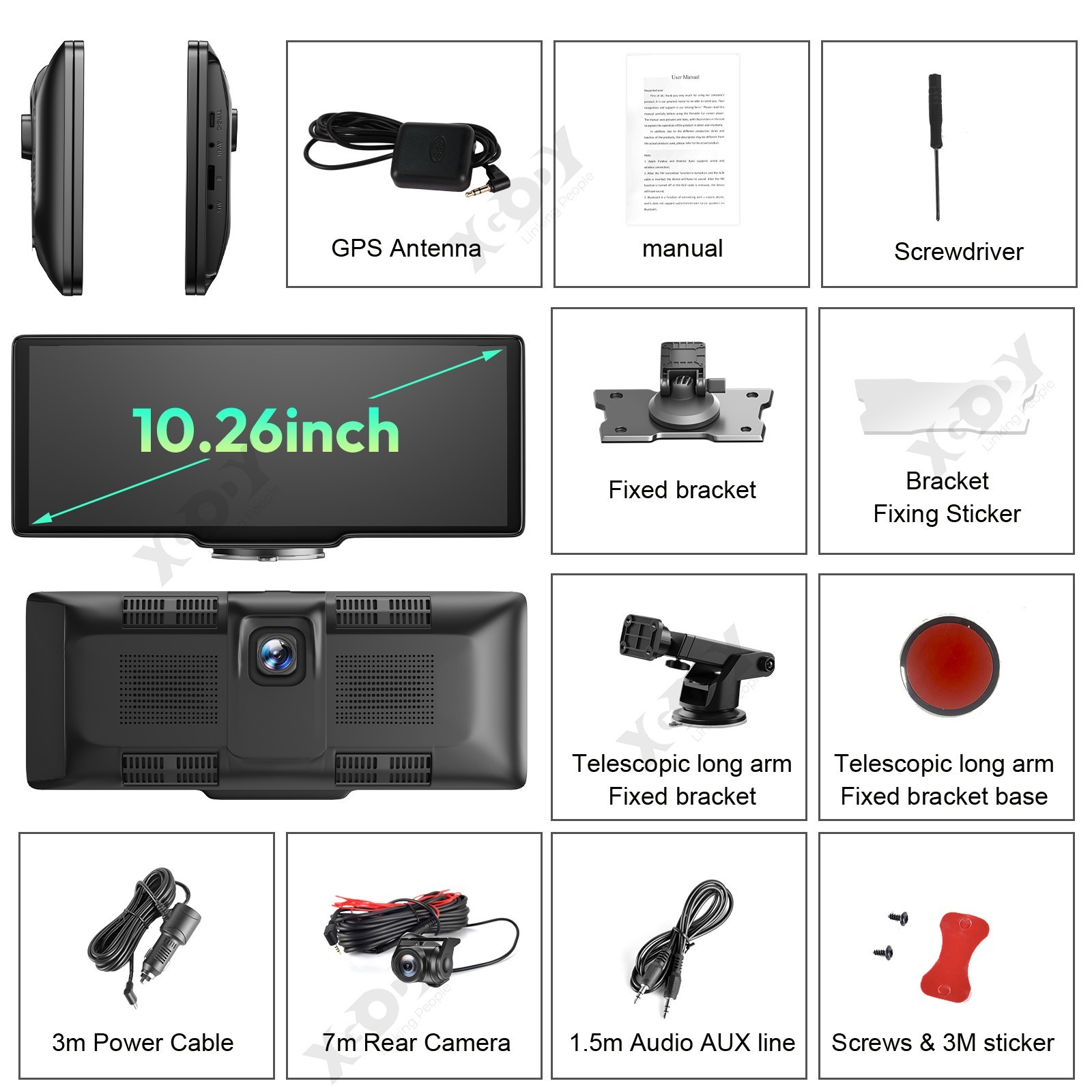 10.26" Dash Cam Apple Carplay Android Auto Dual Lens Mirror Link Head Unit Touch