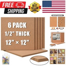 Cork Board 12"x12" - 1/2" Thick Square Bulletin Boards 6 Pack Cork Tiles with...