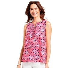 Talbots Pink Waves Linen Dot Trim Sleeveless Shell Size Medium