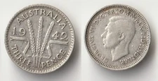 1942 M Australia threepence (3 pence) silver coin - key date