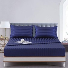 Satin-Silk Sheets Queen Size Bed Set, Navy Blue Soft Cooling Deep Pocket Queen S