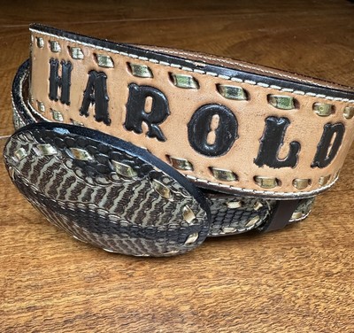 Vintage Western Tooled Leather Belt “HAROLD” Snake Embossed  display picture 1