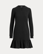 Lauren Ralph Lauren Sweatshirt Dress Black Frill Hem Drop Waist - Size XS