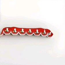 Vtg Handmade Christmas Fireplace Mantle Scarf  Red W/Holly Grandma Decor 71"X13"