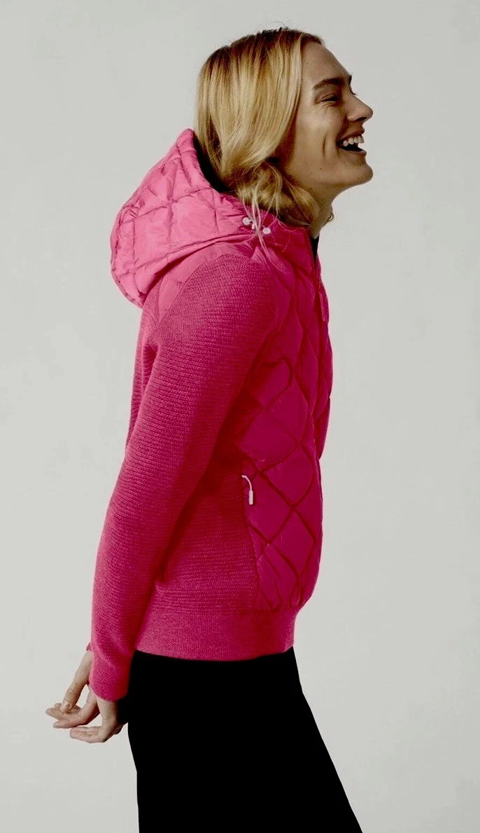 Felpa con cappuccio Canada Goose Hybridge trapuntata in maglia bella rosa