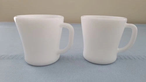 Fire King~ 2 Vintage White Milk Glass Coffee Mugs Cups~ Heat Proof   EUC