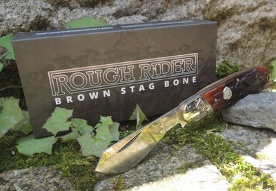 Rough Rider Cotton Sampler Brown Stag Bone Slipjoint Hirschknochen Box RR1727