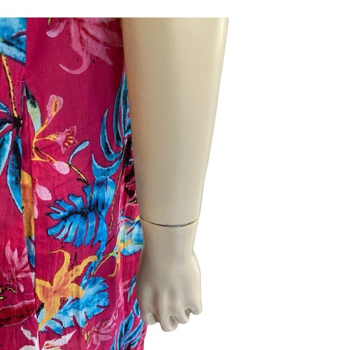 New Orientique Sz 12 Shift Dress Crinkle Sleeveless Pockets V Neck Pink Tropical - Picture 8 of 14