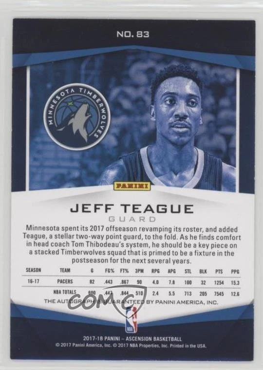 2017-18 Panini Ascension Veteran Current Team Black 1/1 Jeff Teague #83 Auto 0q0 - Image 2 of 3