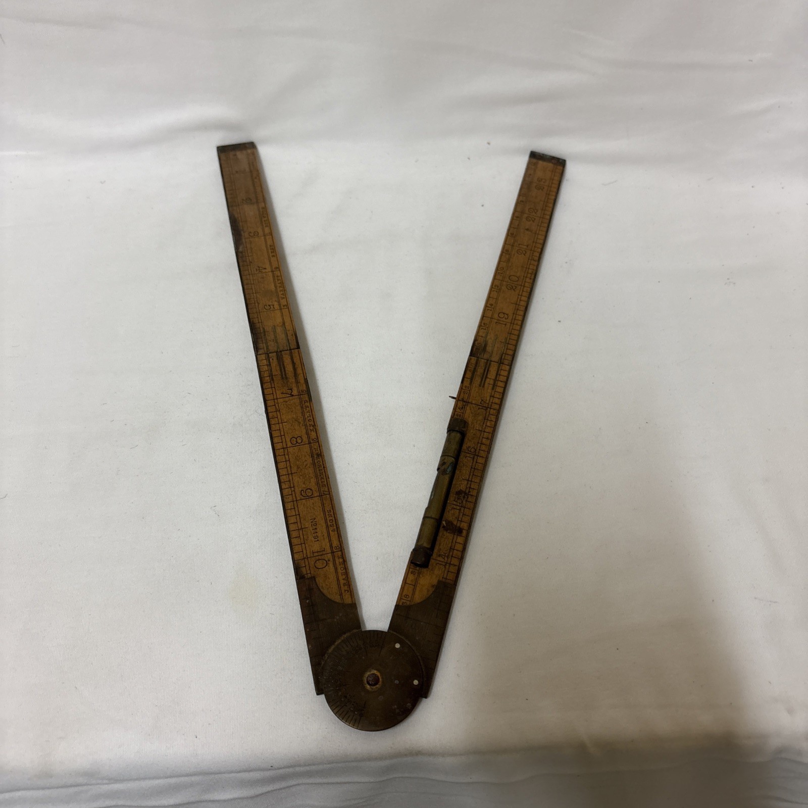 Rabone No 1190 Vintage Boxwood Brass Folding Ruler with Level Protractor 24"
