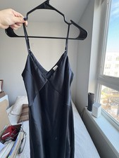 A New Day Black Satin Full Slip Dress Size S Adjustable Straps Polyester