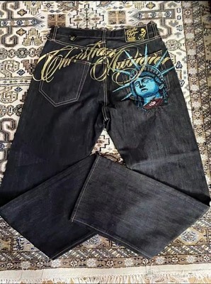 2000s Vintage Statue of liberty Diamonds Jeans Casual Denim Pants