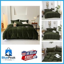 Luxlovery Army Green Velvet Comforter Set California King Dark Green Flannel