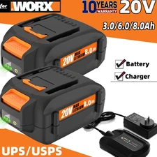 20V For WORX 8.0Ah Extend Lithium Battery WA3520 WA3525 WA3575 / Charger
