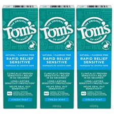 Fluoride-Free Rapid Relief Sensitive Toothpaste, Fresh Mint, 4 oz. 3-Pack
