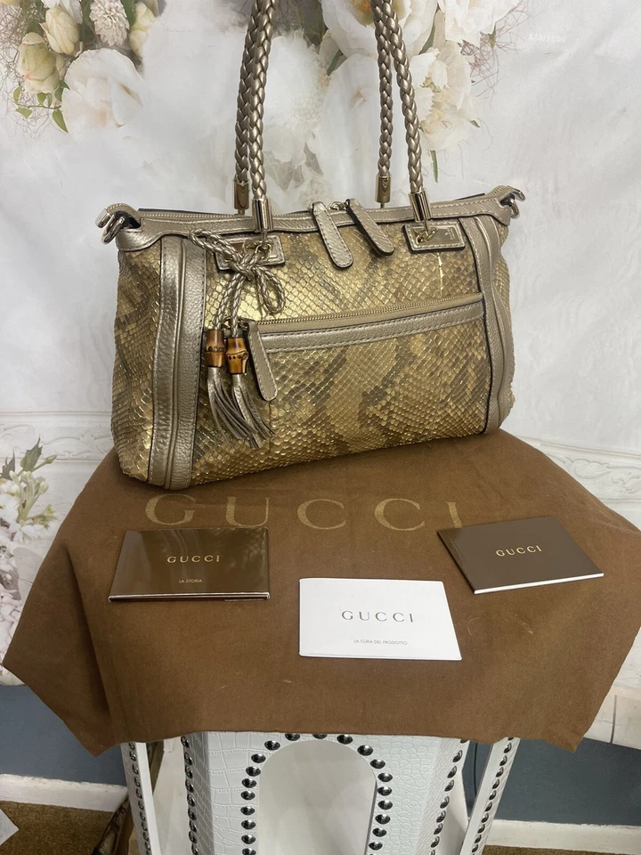 GUCCI BELLA GOLD PYTHON COVERTABLE TOTE BRAND NEW STUNNING MSRP $3320 UNIQUE - Image 3 of 4