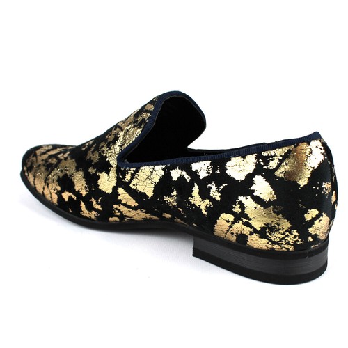 ÃZARMAN Men's Slip On Velvet Black & Gold Leopard Print Dress Shoes Loafers LS21 - Picture 3 of 7