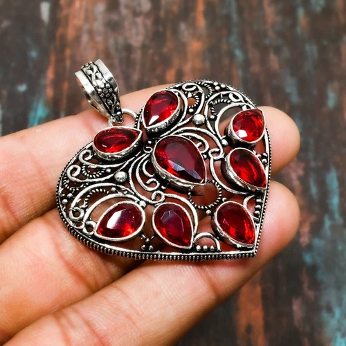 Mozambique Garnet Gemstone Handmade Pendant 925 Sterling Silver Jewelry Gifts