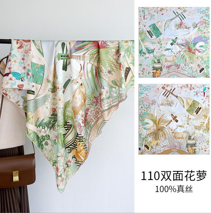 Gardenia Print Heavy 23 Momme Mulberry Jacquard Silk Scarf Double Face Shawl 43“