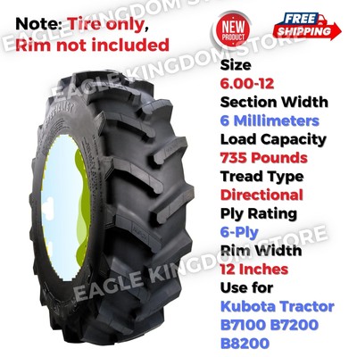 Farm Tractor Front Tire 6.00-12 Replacement for Kubota Tractor B7100 B7200 B8200