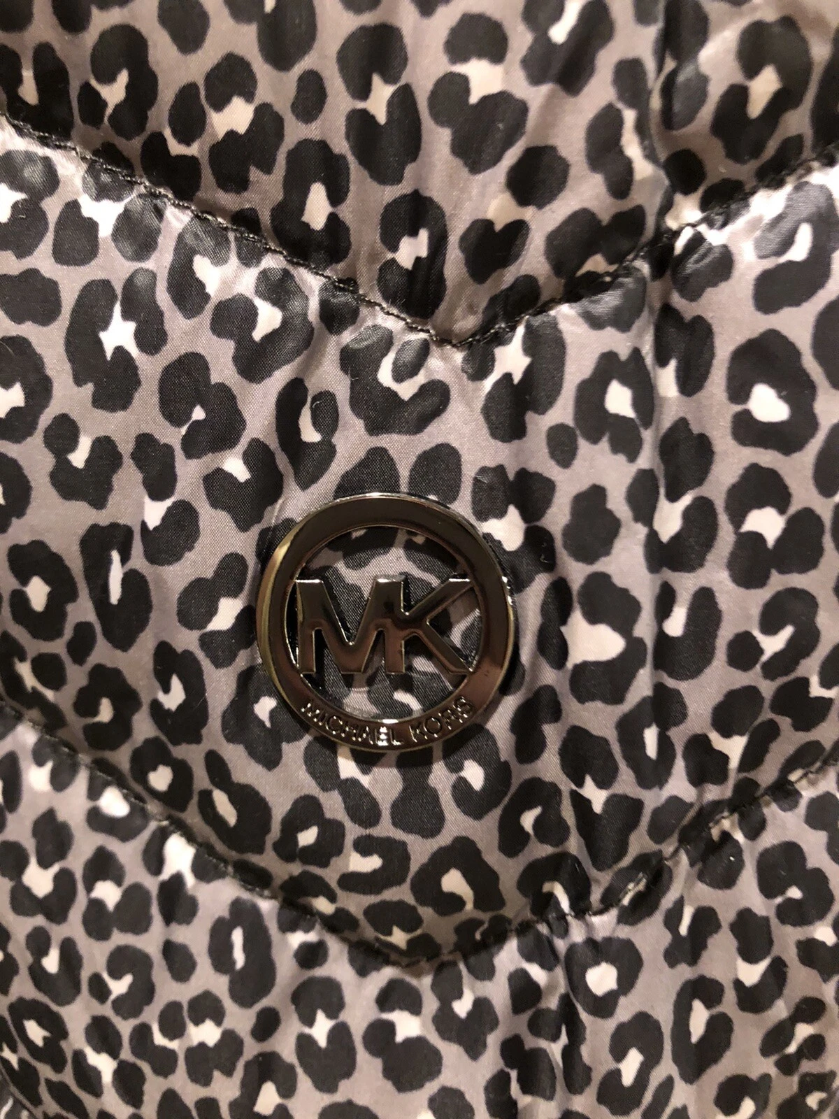 Michael Kors Giacca Cappuccio Imbottito Piumino Calcestruzzo Leopardato Combo S $190