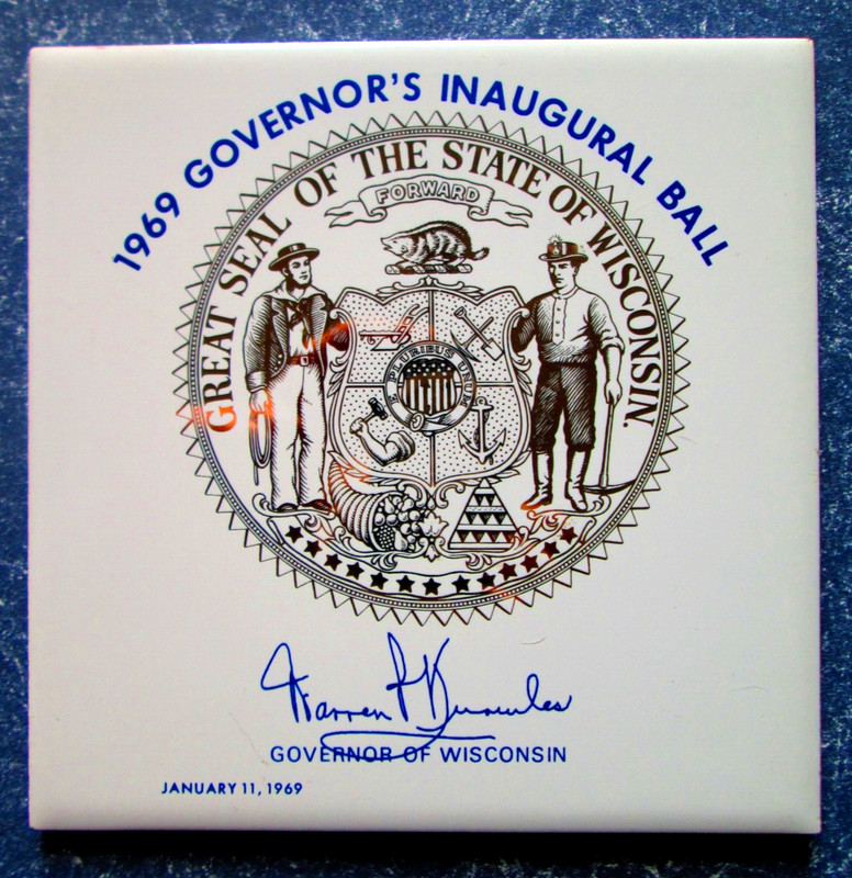 Wisconsin Governor Knowles  1969 Inaugural Ball Ceramic Trivet Political Ad