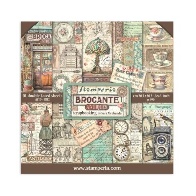 Stamperia BROCANTE ANTIQUES 8x8 Paper Pad 10 Sheets Mixed Media SBBS100