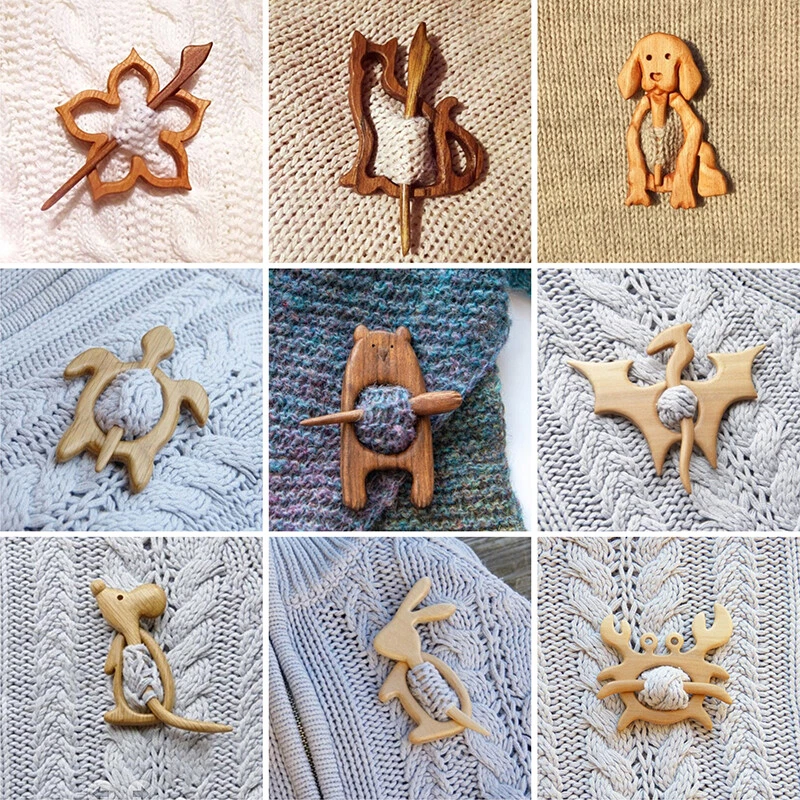 Wooden Animal Pattern Brooch Pin Wood Shawl Pin Scarf Women Brooches Jewelry Acc