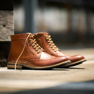 Men's Dress Ankle Motorcycle Boots Wingtip Toe Side Zipper Closure | eBay