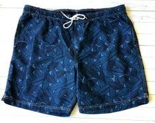 Lands' End Men's Swim Trunks Royal  Navy Blue Leaf Print Berries XXL 44 46