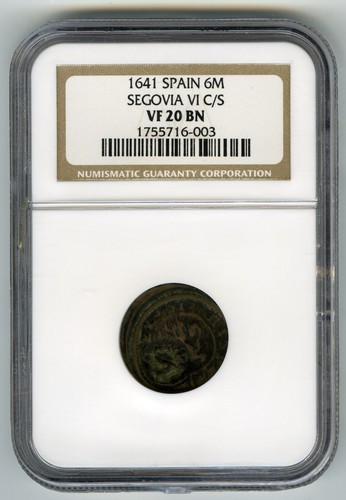 ☆ SPANISH COPPER • VF 20 COUNTERMARK 6 MARAVEDI 1641 FELIPE IV ☆ HISPANIC ☆C9253 - Picture 2 of 6