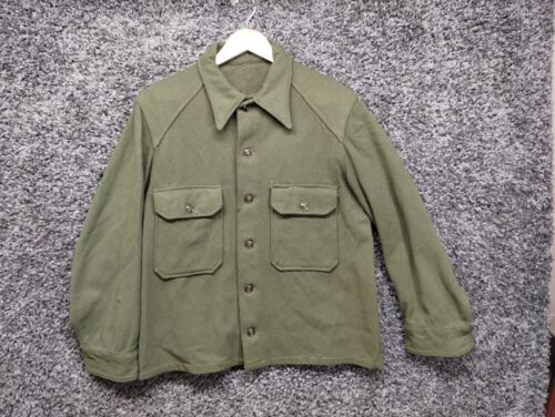 Vintage Wool Shirt Jacket Shacket Men Large / XL  Wool Military Green Button Up - Afbeelding 1 van 9