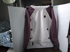 NAKETANO Hoodie Sweatshirt Funnel Hooded Cowl Neck Gray/Plum Women's Size M