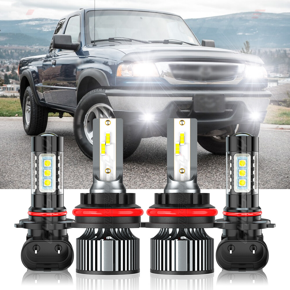 LEDライト ピールオフベース まとめ売り For Mazda B3000 B4000 2000-2008 4pc LED Headlight High/Low + Fog