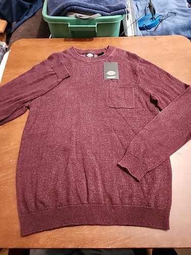 Dickies Men's LARGE L/S Solid Maroon Crew Neck Pocket Pullover Sweater NWT. R11