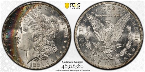 1881-S Morgan Silver Dollar PCGS MS64 Rainbow Toning - Picture 2 of 8