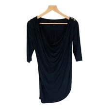 Rosie Pope Mini Dress S Small Black Gold Buttons Midi Casual Date Cocktails Chic