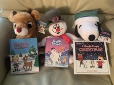 Rudolph, Frosty The Snowman & Peanuts Snoopy w/Hat Book and Plush Bundle