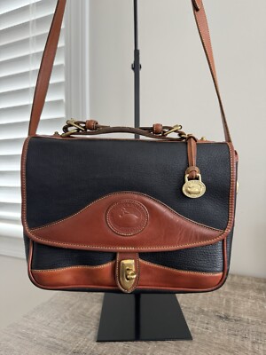 Vintage Dooney&Bourke All Weather Leather Carrier Shoulder Bag Rare Black&Brown